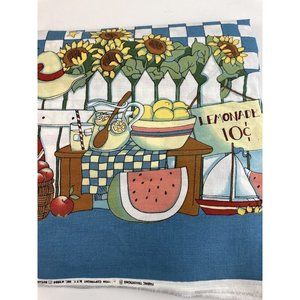 Vtg 1994 Fabric Traditions Fabric Material Blue Check Sunflowers Craft Sewing